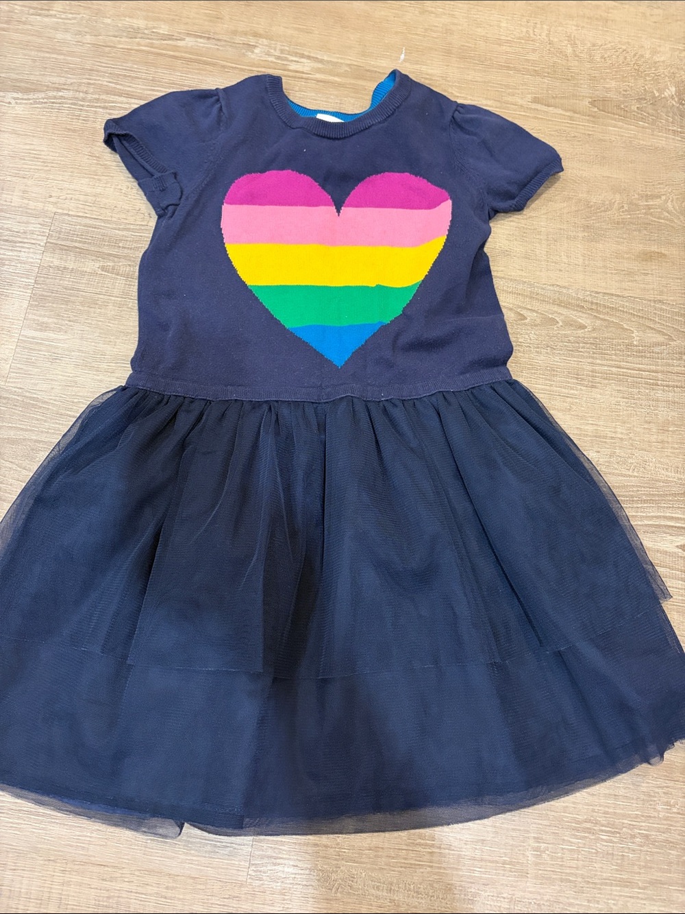 Hanna Andersson Navy Dress with Rainbow Heart
